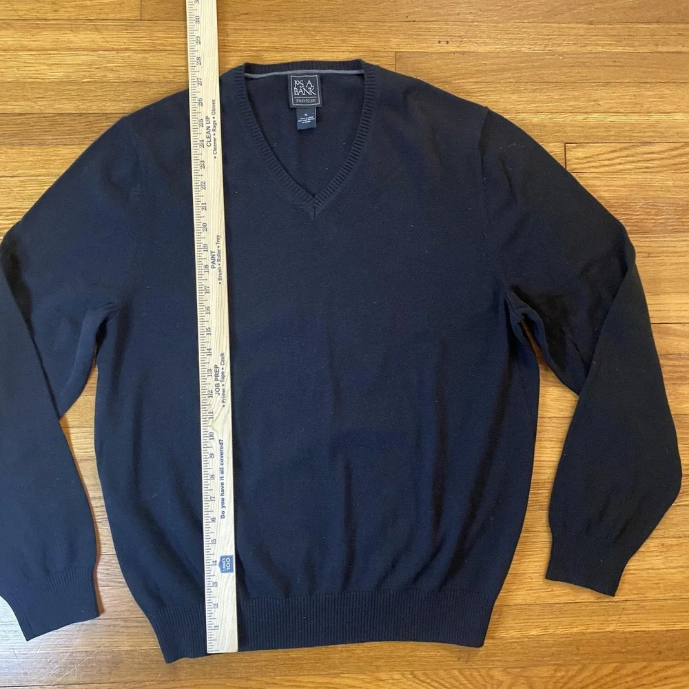 Jos A Bank Traveler Sweater Mens XL Black Pima Cotton V Neck Pullover Knit